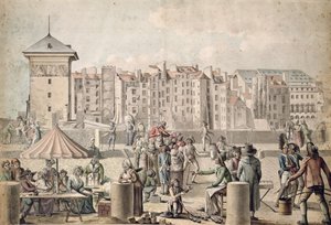 Charlatanes y Paseantes en el Pont au Change, París c.1790 de French School